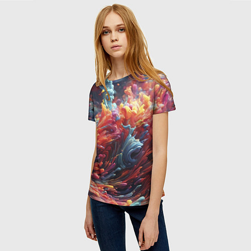 Женская футболка Многоцветный дым / 3D-принт – фото 3