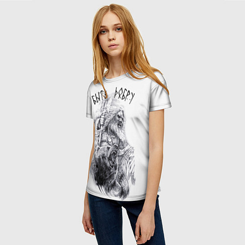 Женская футболка Воин язычник с топором и медведь / 3D-принт – фото 3