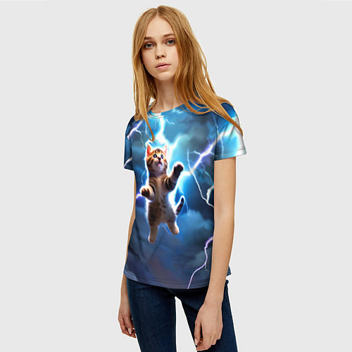 Женская футболка Гром кот и молния / 3D-принт – фото 3