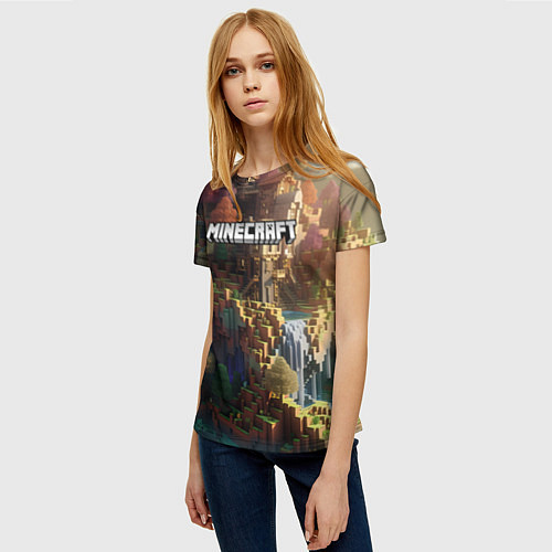 Женская футболка Minecraft logo горы и реки / 3D-принт – фото 3