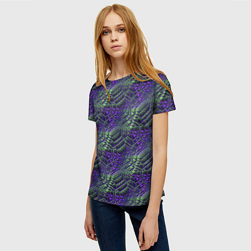 Женская футболка Фиолетово-зеленые ромбики / 3D-принт – фото 3