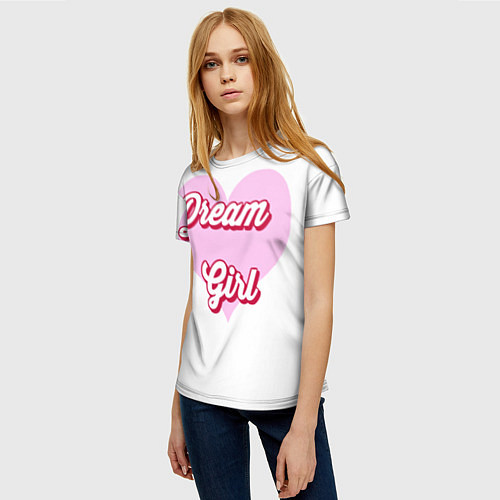 Женская футболка Девушка-мечта и розовое сердце / 3D-принт – фото 3