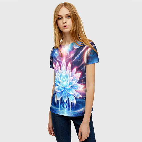 Женская футболка Космический цветок из льда - эзотерический лотос / 3D-принт – фото 3