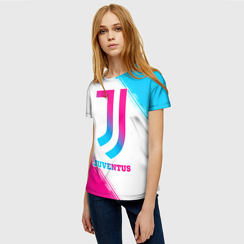 Женская футболка Juventus neon gradient style / 3D-принт – фото 3