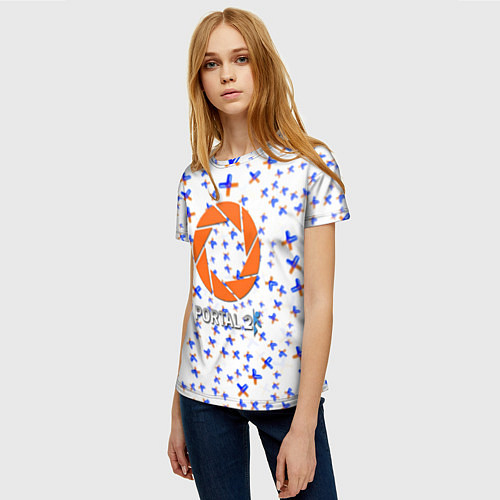Женская футболка Portal logo pattern steel / 3D-принт – фото 3