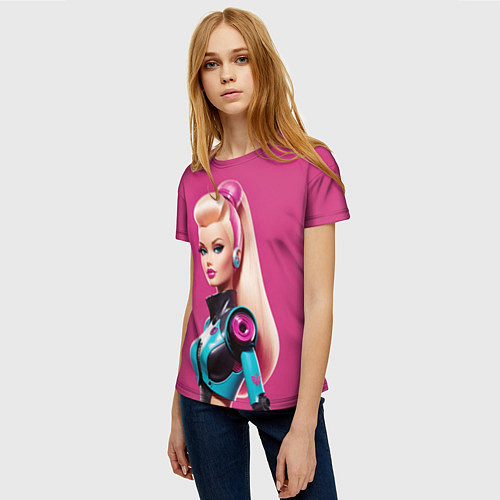 Женская футболка Кукла Барби - киберпанк / 3D-принт – фото 3