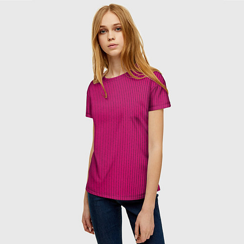Женская футболка Насыщенный тёмно-розовый в полоску / 3D-принт – фото 3