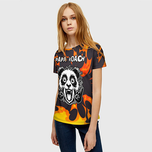 Женская футболка Papa Roach рок панда и огонь / 3D-принт – фото 3