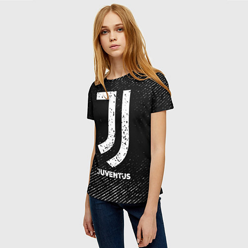 Женская футболка Juventus с потертостями на темном фоне / 3D-принт – фото 3