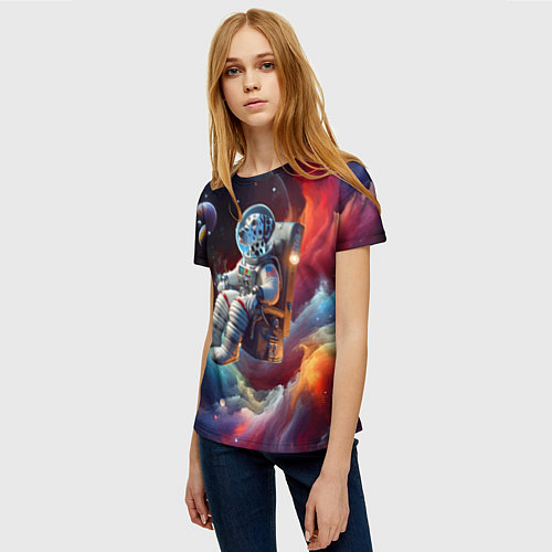 Женская футболка Космонавт далматинец в неоновой галактике / 3D-принт – фото 3