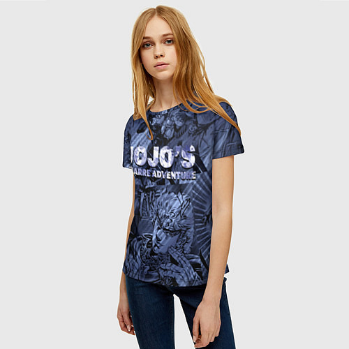 Женская футболка ДжоДжо на фоне манги / 3D-принт – фото 3