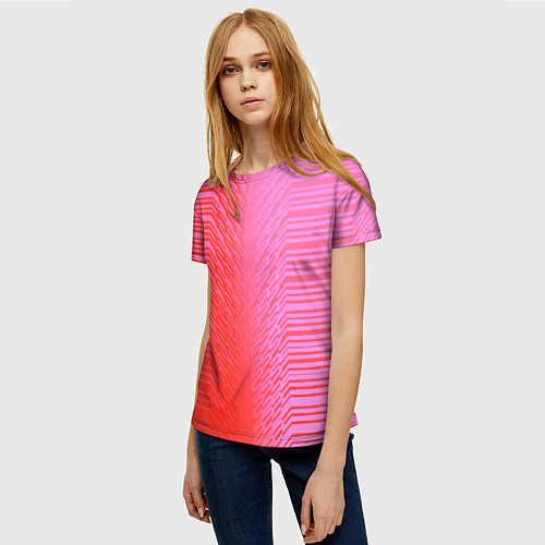 Женская футболка Красные градиентные линии / 3D-принт – фото 3