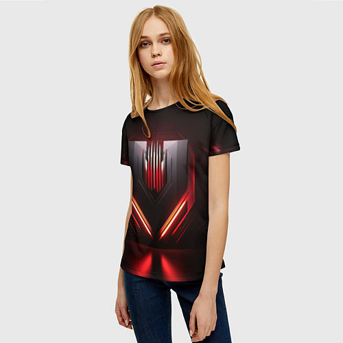 Женская футболка Красная и черная кибернетика / 3D-принт – фото 3