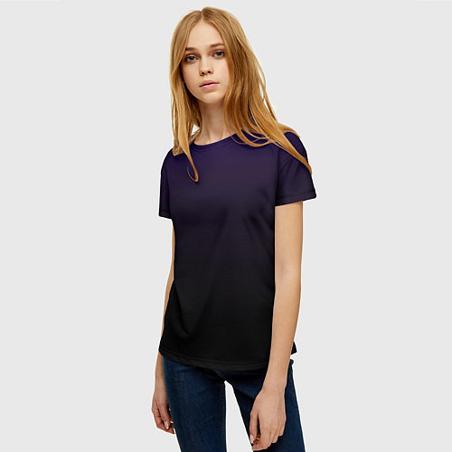 Женская футболка Фиолетово-чёрный тёмный градиент / 3D-принт – фото 3