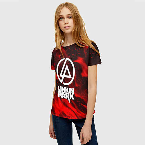 Женская футболка Linkin park красный огонь / 3D-принт – фото 3