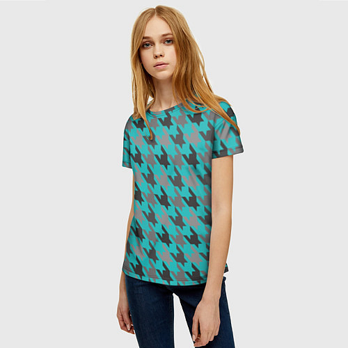 Женская футболка Узор гусиные лапки бирюзовые / 3D-принт – фото 3