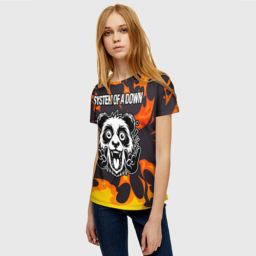 Женская футболка System of a Down рок панда и огонь / 3D-принт – фото 3