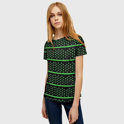 Женская футболка Зелёные круги и полосы / 3D-принт – фото 3