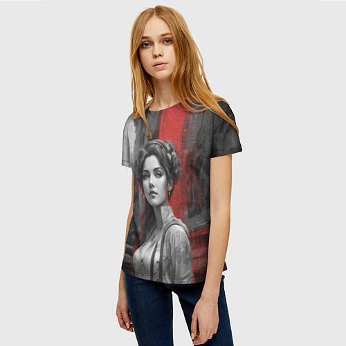 Женская футболка Девушка в мире киберпанка / 3D-принт – фото 3