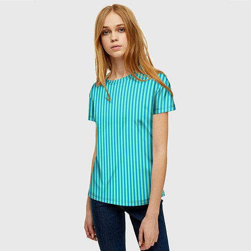 Женская футболка Зелёно-голубой полосатый / 3D-принт – фото 3
