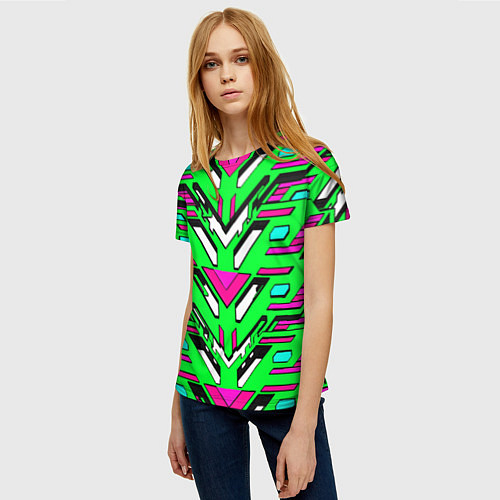Женская футболка Техно броня розово-зелёная / 3D-принт – фото 3