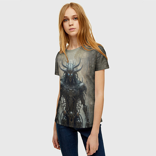 Женская футболка Демонический боевой киборг / 3D-принт – фото 3