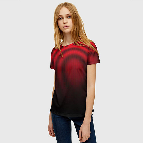 Женская футболка Красно-чёрный градиент в полоску / 3D-принт – фото 3