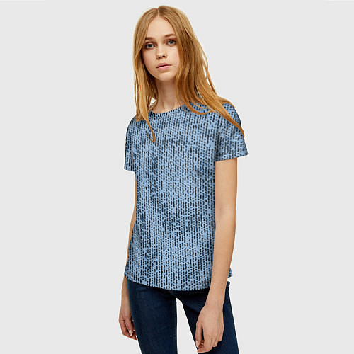 Женская футболка Голубой с чёрным мелкая мозаика / 3D-принт – фото 3