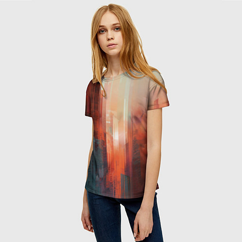Женская футболка Размытый город на закате / 3D-принт – фото 3
