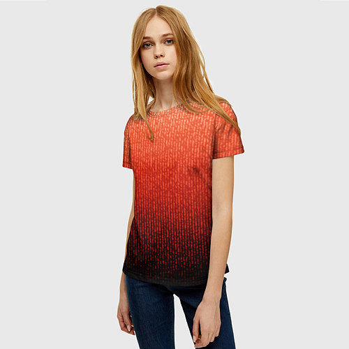 Женская футболка Полосатый градиент оранжево-красный в чёрный / 3D-принт – фото 3