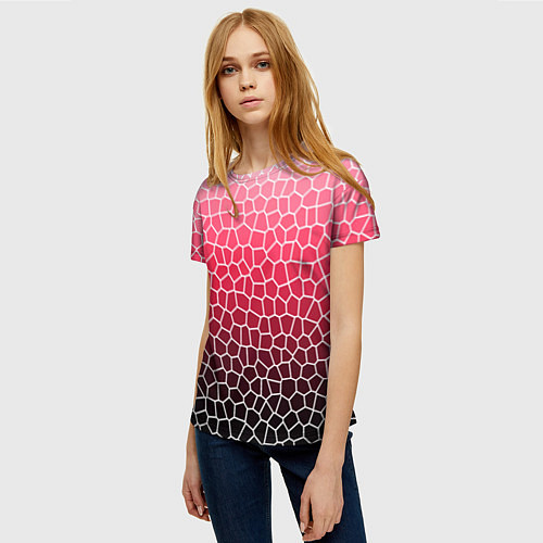 Женская футболка Крупная мозаика розовый градиент / 3D-принт – фото 3