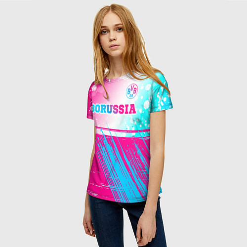 Женская футболка Borussia neon gradient style посередине / 3D-принт – фото 3