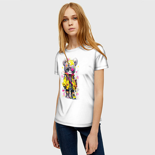 Женская футболка Медвежонок аниме в стиле pop art / 3D-принт – фото 3