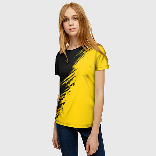 Женская футболка Черные штрихи на желтом фоне / 3D-принт – фото 3