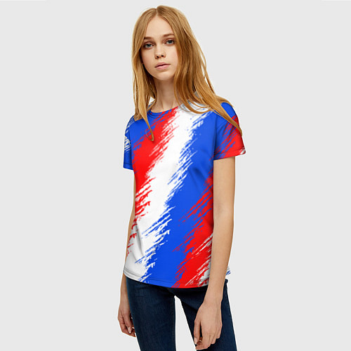 Женская футболка Триколор штрихи красок / 3D-принт – фото 3