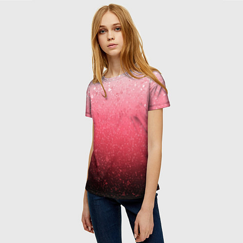 Женская футболка Градиент розово-чёрный брызги / 3D-принт – фото 3