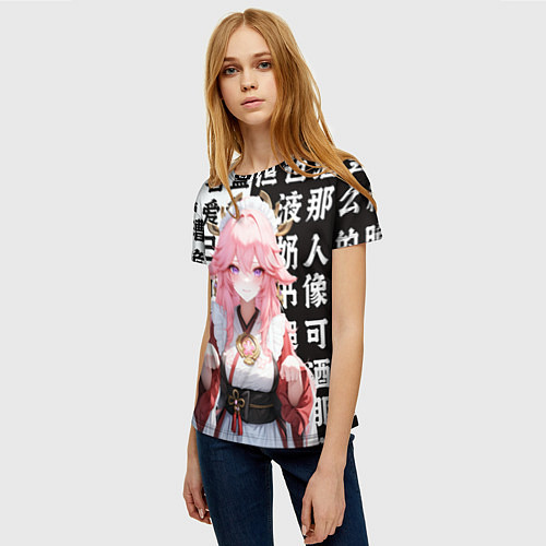 Женская футболка Горничная Яэ Мико - Геншин Импакт / 3D-принт – фото 3
