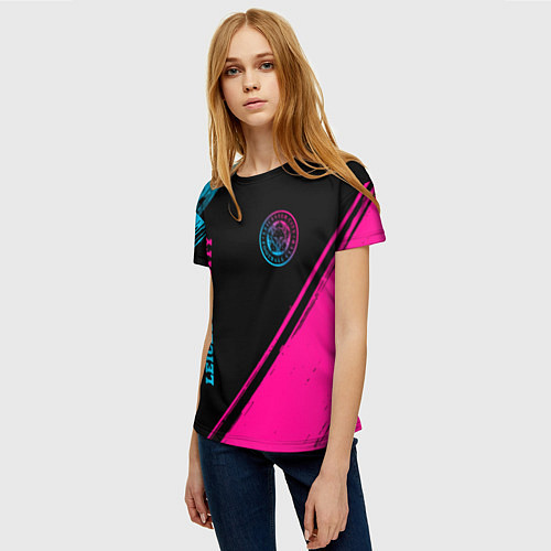 Женская футболка Leicester City - neon gradient вертикально / 3D-принт – фото 3