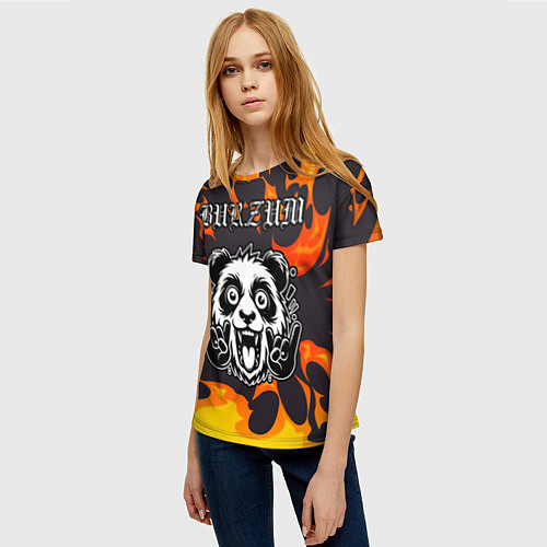 Женская футболка Burzum рок панда и огонь / 3D-принт – фото 3