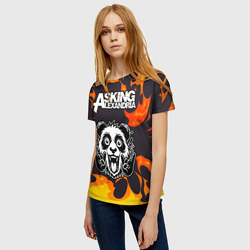 Женская футболка Asking Alexandria рок панда и огонь / 3D-принт – фото 3