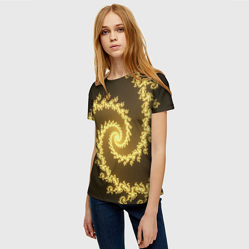 Женская футболка Желтая спираль фракталов / 3D-принт – фото 3