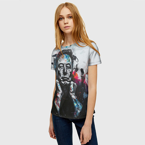 Женская футболка Илон Маск граффити портрет на серой стене / 3D-принт – фото 3