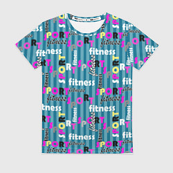 Женская футболка Текстовый спортивный узор полосатый яркий