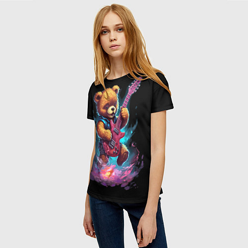 Женская футболка Большой плюшевый медведь играет на гитаре / 3D-принт – фото 3