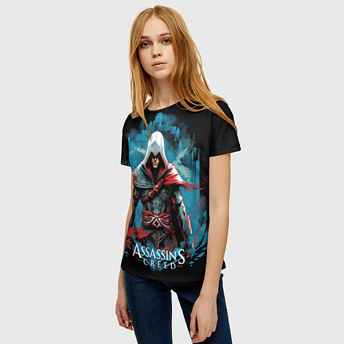 Женская футболка Assassins creed холодный фон / 3D-принт – фото 3