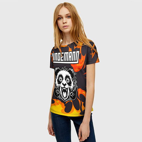 Женская футболка Lindemann рок панда и огонь / 3D-принт – фото 3