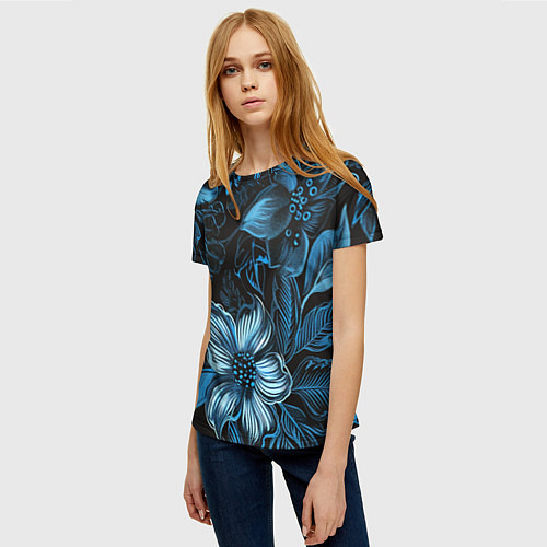 Женская футболка Синие цветы абстракции / 3D-принт – фото 3