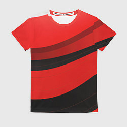 Женская футболка Объемные волны абстракции и геометрии черно-красны