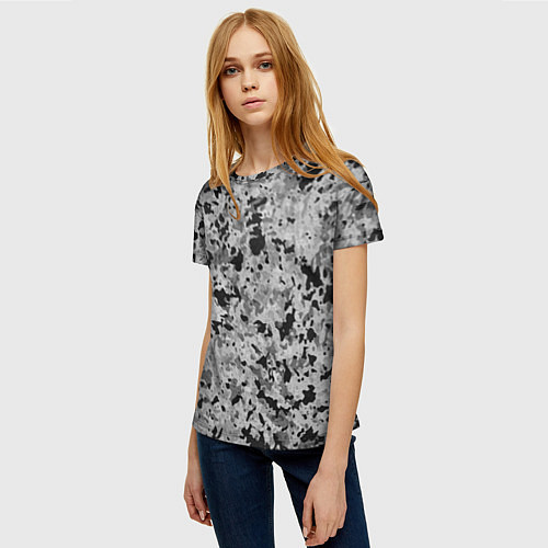 Женская футболка Чёрно-серый абстракция пятна / 3D-принт – фото 3