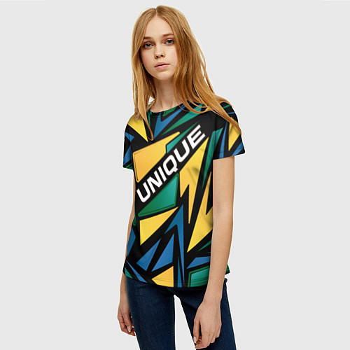 Женская футболка Разноцветный геометрический узор - уникальный / 3D-принт – фото 3